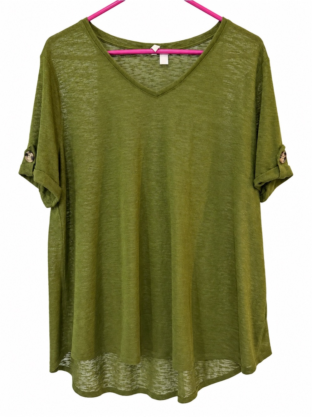 Est. 1946 Olive Green V-Neck Roll-Tab Sleeve Top 18/20W